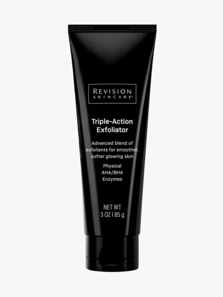 Revision Skincare Triple-Action Exfoliator in branded tube component on a light gray background