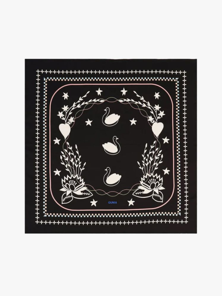 Gunia Project Lybid Silk Headscarf in branded component on a light gray background